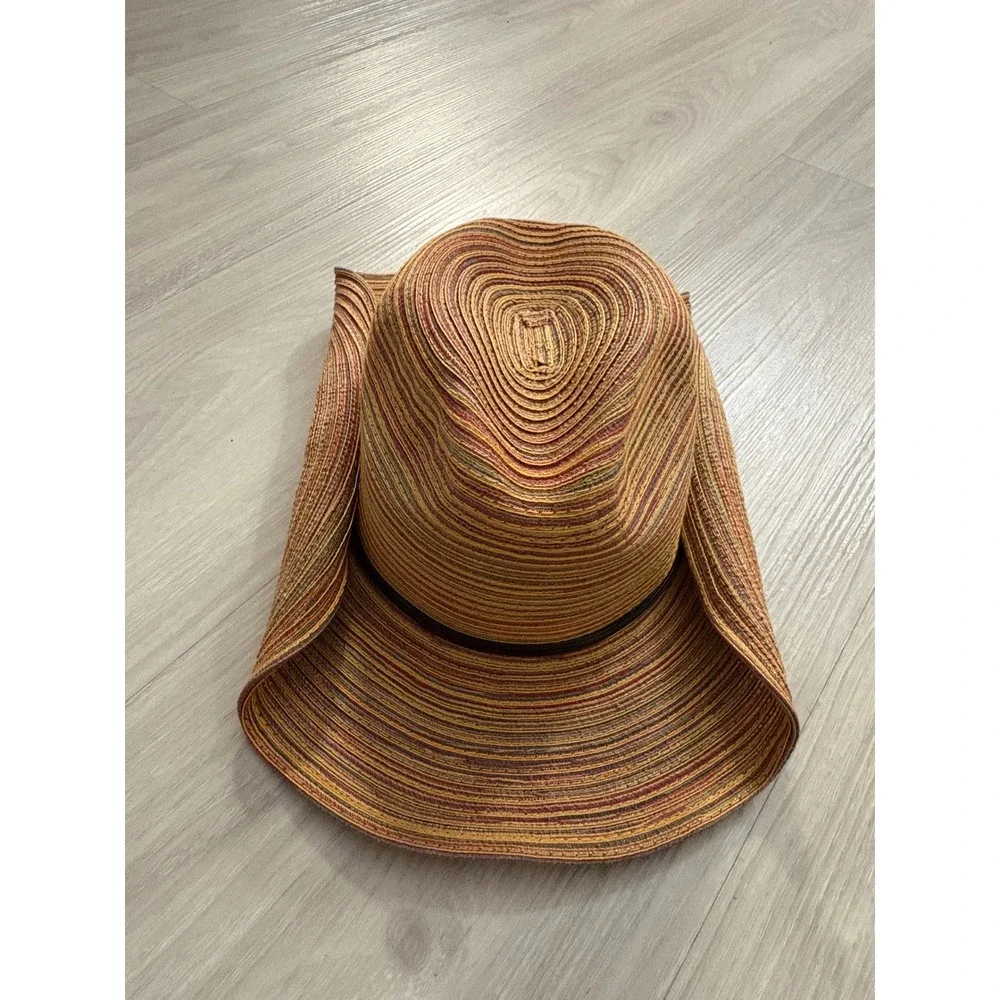 American Hat Makers Hat Women Multi Color Striped Sun Wide Brim Cowboy One Size